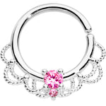 16G 5/16 Pink CZ Gem Platinum Plated Seamless Circular Ring