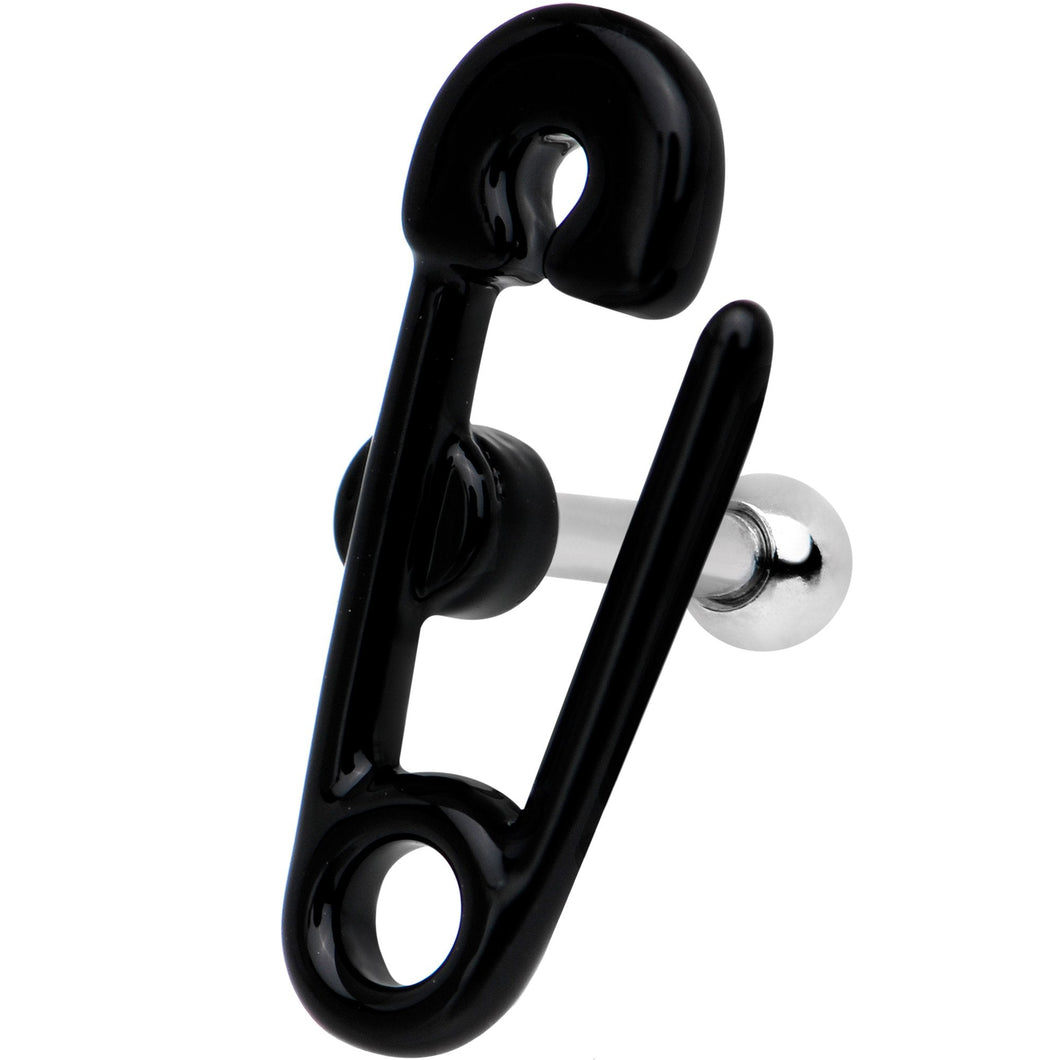 16G 1/4 Black PVD Open Safety Pin Tragus Cartilage Earring
