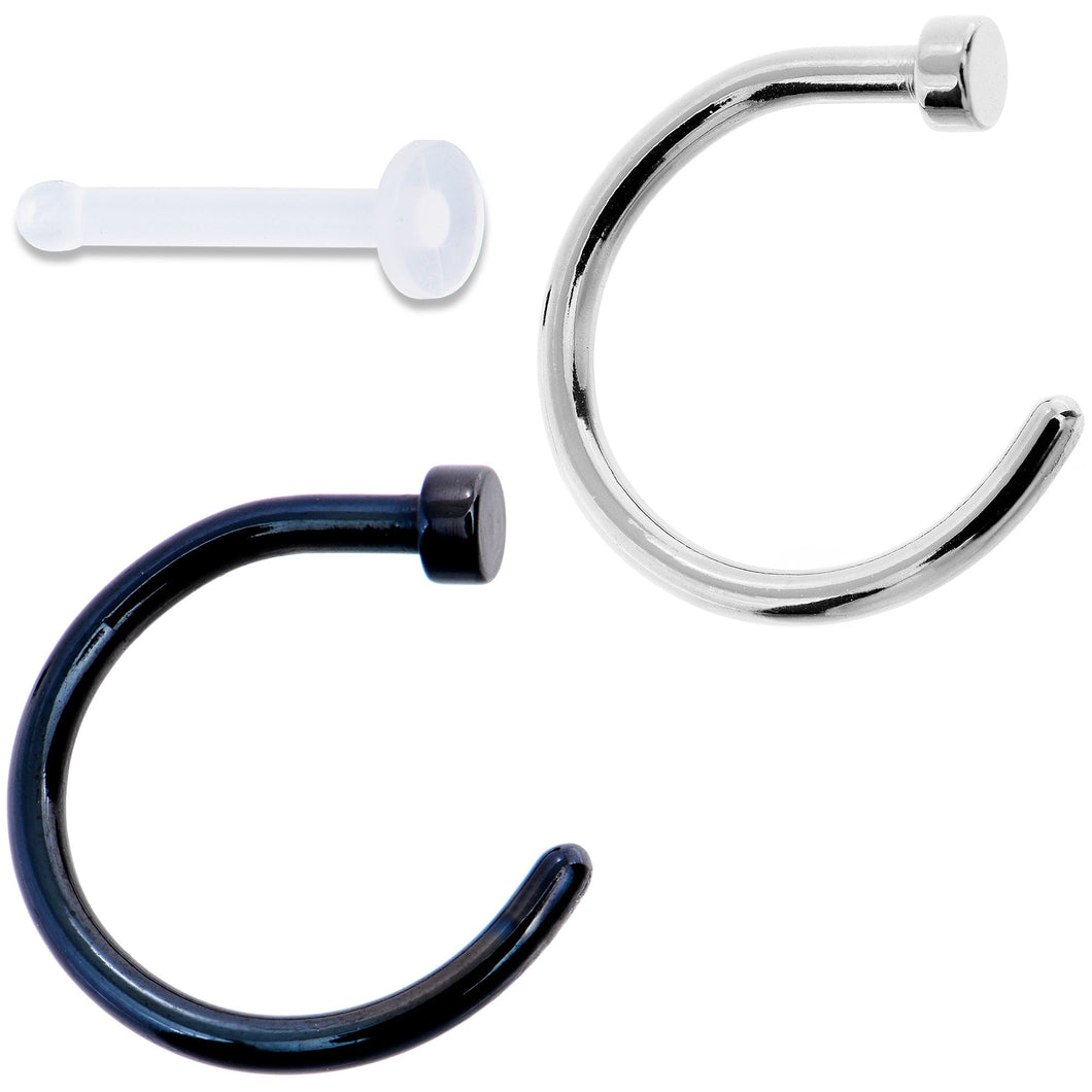18G 5/16 Pack Set of 3 Assorted Stainless Steel Nose Hoop Rings