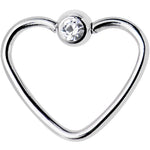 18G 3/8 Clear Gem Stainless Steel Heart Closure Captive Ring