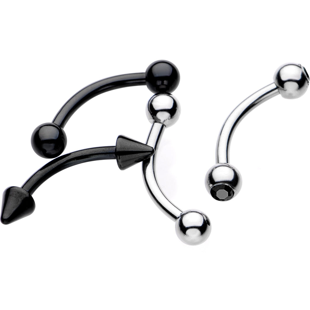 16G 5/16 Black Plated Steel Curved Barbell Eyebrow Ring Set of 4
