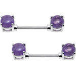14G 9/16 Purple Faux Stone Barbell Nipple Ring Set