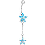 Blue CZ Gem Double Star System Dangle Belly Ring