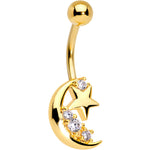 Clear Gem Gold Tone Anodized Over the Moon Belly Ring