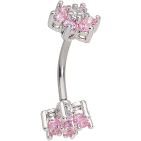 Clear Pink Gem Double Star Reversible Double Mount Belly Ring
