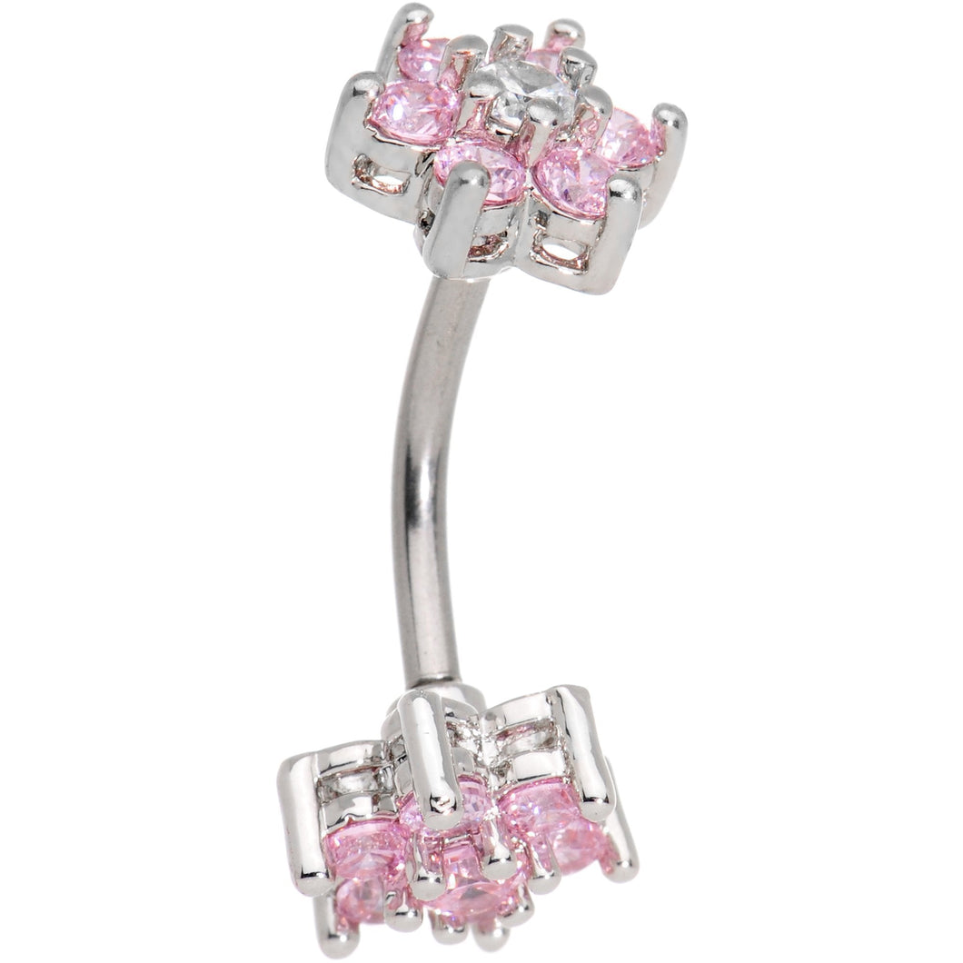 Clear Pink Gem Double Star Reversible Double Mount Belly Ring