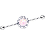 White Faux Opal Southwest Spirit Flower Industrial Barbell 38mm