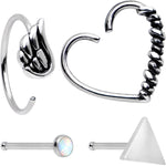 20G Wings Heart Nose Bone Heart Closure Ring Pack Set of 4