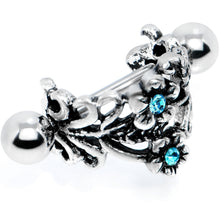 16G 1/2 Blue Gem Double Daisy Flower Cuff Cartilage Earring