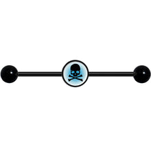 14G Blue Black Skull Black Industrial Barbell 37mm