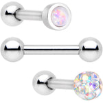 16G 1/4 White Faux Opal Inlay Cartilage Tragus Earring 3 Pack Set