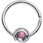 16G 3/8 Pink Synthetic Opal Swirl Set Circular Ring
