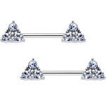 3/8 Clear Gem Pyramid Trio Barbell Nipple Ring Set