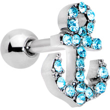 16G 1/4 Aqua Gem Nautical Anchor Cartilage Tragus Earring