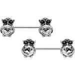 9/16 Clear Black Gem Mystical Owl Barbell Nipple Ring Set