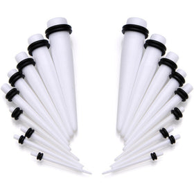 14 to 00G 18 Piece White Acrylic Ear Stretching Taper Kit Set