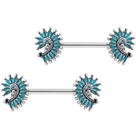Blue Southwest Swirl Barbell Nipple Ring Set