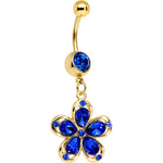 Blue Gem Gold PVD Zinnia Flower Dangle Belly Ring