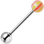 Yellow Pink Stripe Beach Ball End Barbell Tongue Ring