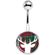 Red Green Plaid Reindeer Belly Ring