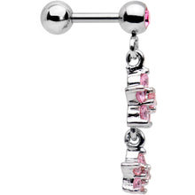 16G 1/4 Pink Gem Double Star Dangle Cartilage Tragus Earring