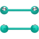 14G 5/8 Clear Gem Green Acrylic Over Steel Nipple Barbell Set