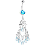 Blue Gem Clover Chandelier Dangle Belly Ring