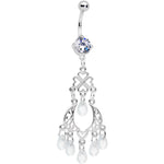 Clear Gem Clover Chandelier Dangle Belly Ring