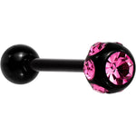 Pink CZ Gem Studded Black Barbell Tongue Ring