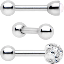 16G 1/4 Clear Gem Inlay Cartilage Tragus Earring 3 Pack Set