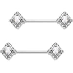 9/16 Clear White Gem Rococo Rhombus Barbell Nipple Ring Set