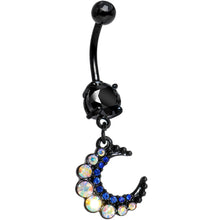 Gem Encrusted Crescent Moon Dangle Belly Ring Set of 3
