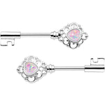 1/2 White Faux Opal Heart Key Barbell Nipple Ring Set