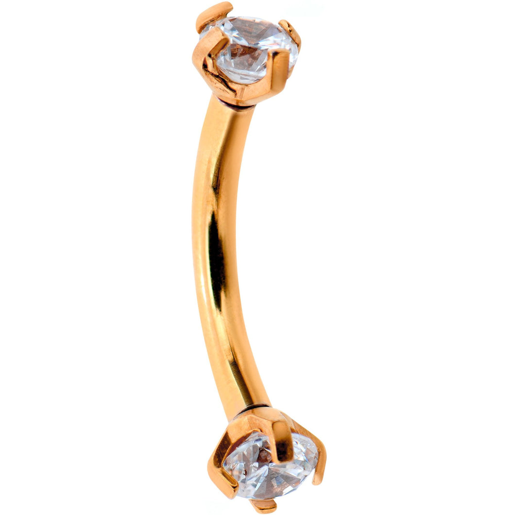 16G 5/16 Clear Gem Rose Gold PVD Bling Bling Curved Eyebrow Ring