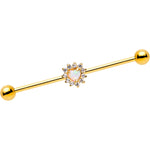 White Faux Opal Clear CZ Gem Heart Gold PVD Industrial Barbell 38mm