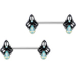 9/16 Green Gem Victorian Raindrop Barbell Nipple Ring Set