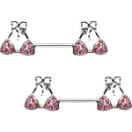 Pink Gem Summer Swimsuit Nipple Barbell Ring Set