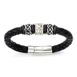 Mens Stainless Steel Celtic Knot Bead in Black Braided Leather 9.5mm Bracelet