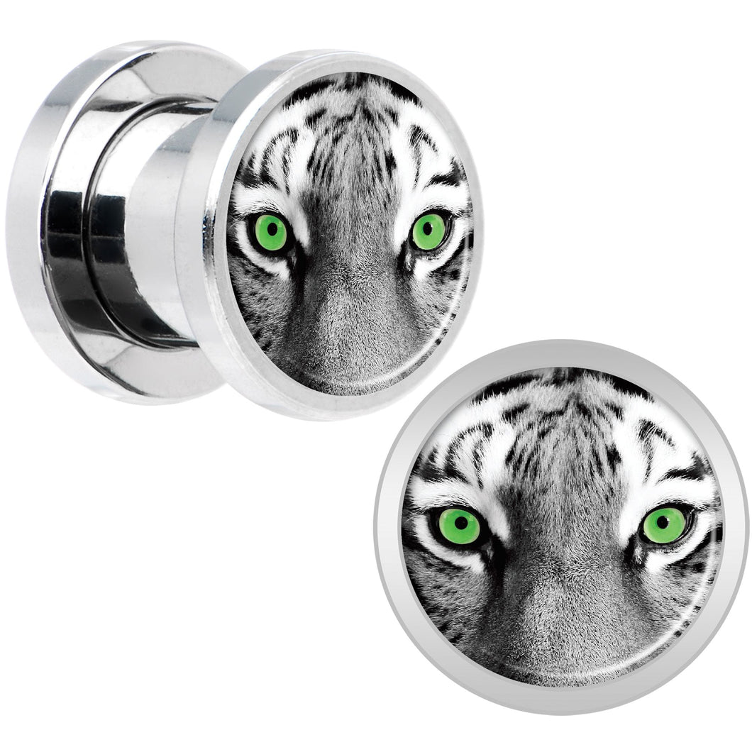 Black White Tiger Eyes Steel Screw Fit Plug Set 0G