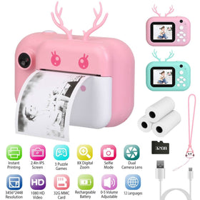 Zero Ink Selfie Camera 1080P HD Video Recorder with Dual Lens 3 Roll Print Papers