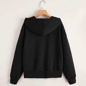 Zip Up Drop Shoulder Drawstring Hoodie