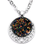 Handmade Black Faux Opal Starry Universe Silver Plated Chain Necklace