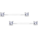 13/16 925 Silver Clear Gem Bioplast Round Solitaire Nipple Ring Set