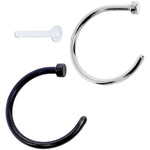 18G 3/8 Pack Set of 3 Assorted Stainless Steel Nose Hoop Rings