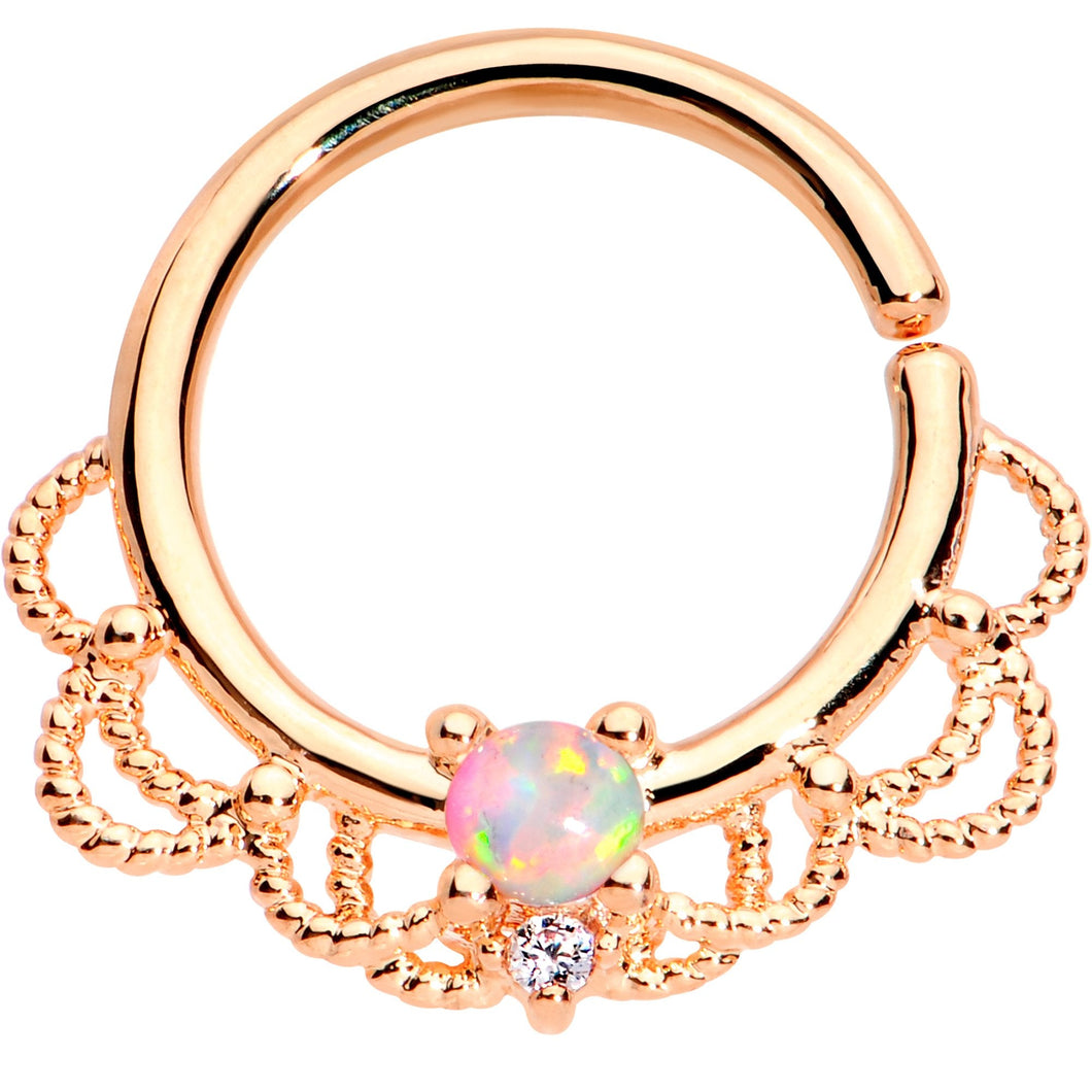 16G 5/16 White Faux Opal Rose Gold Plated Seamless Circular Ring