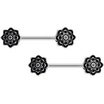 14G 5/8 Symmetric Black Lotus Flower Nipple Babell Set