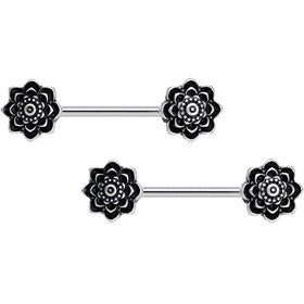 14G 5/8 Symmetric Black Lotus Flower Nipple Babell Set