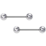 5/8 Clear Gem Double Front Ball Steel Barbell Nipple Ring Set