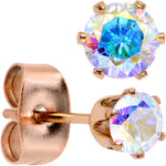 4mm Aurora CZ Gem Rose Gold IP Post Stud Earrings